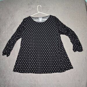 Monroe & Main Women's XL Black White Dot Pullover Long Sleeve Top Ruched Gather